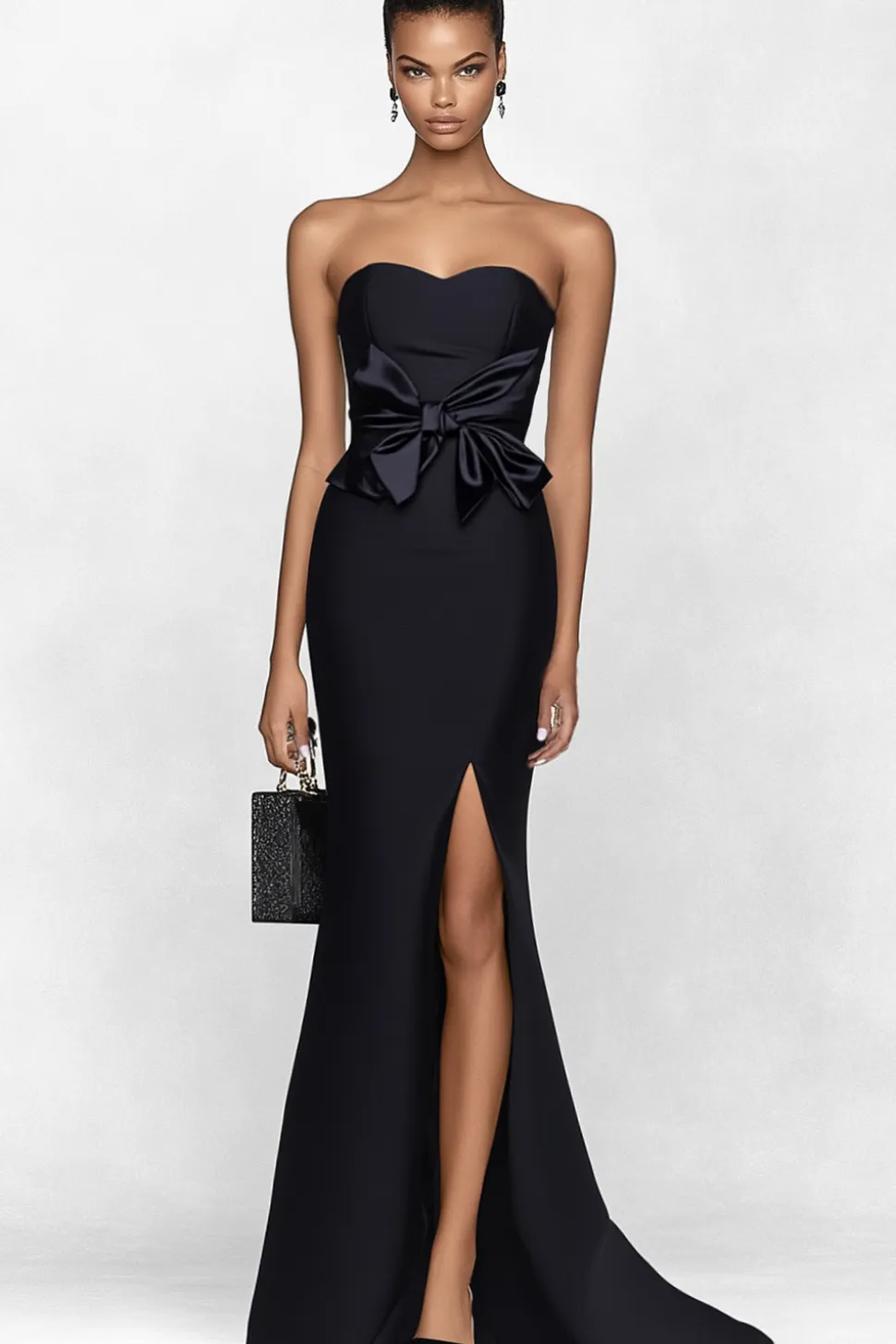 Sereia sem alças preto longo vestido de celebridade com fenda