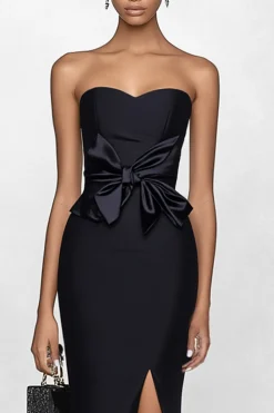 Sereia sem alças preto longo vestido de celebridade com fenda
