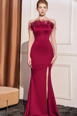 Sereia sem alças vestido de baile de formatura com penas