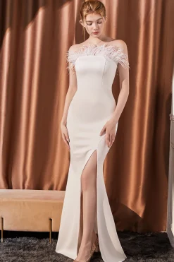 Sereia sem alças vestido de baile de formatura com penas
