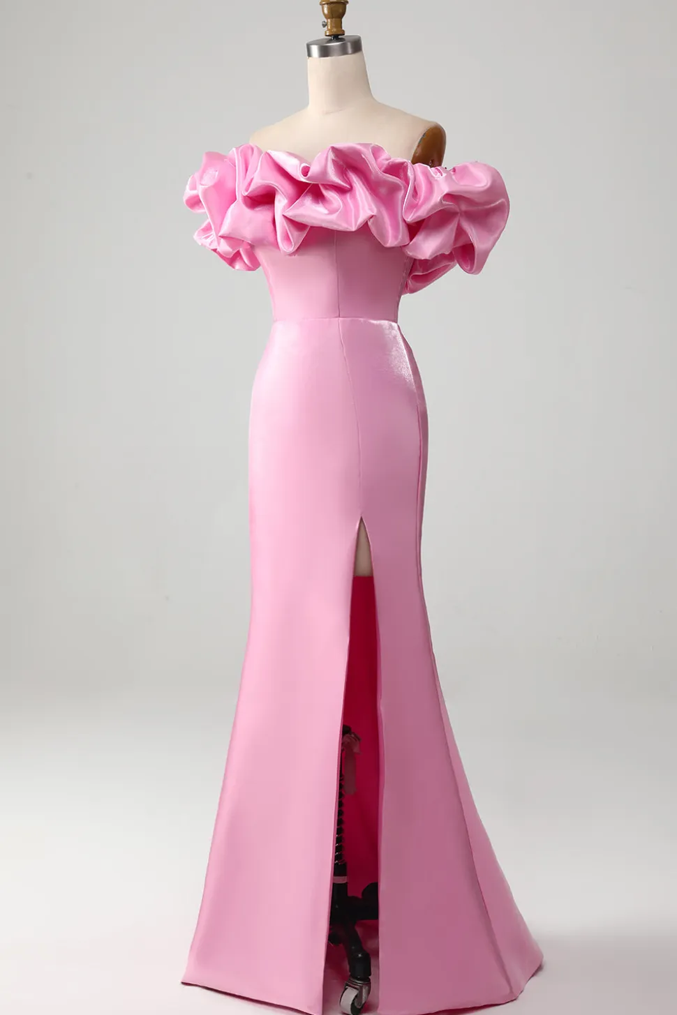 Sereia sem alças vestido de baile rosa com babados