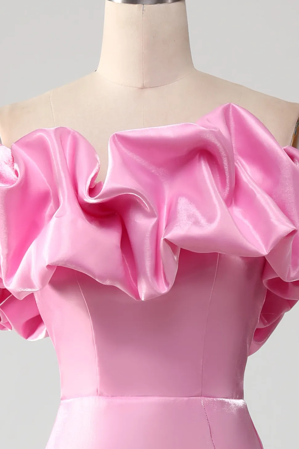 Sereia sem alças vestido de baile rosa com babados