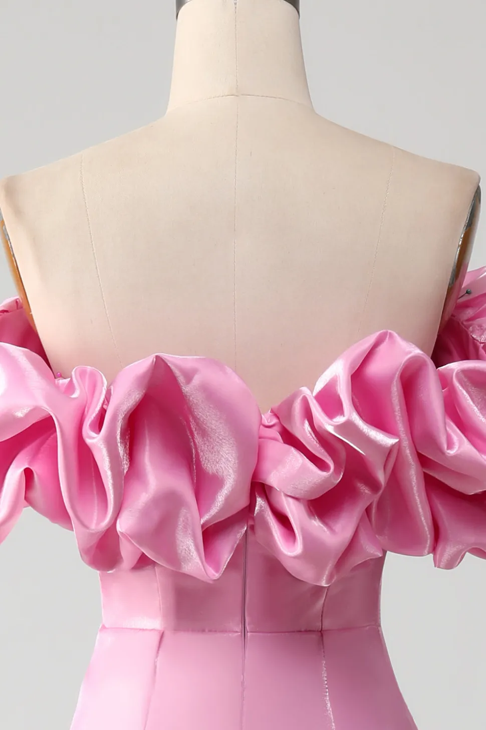 Sereia sem alças vestido de baile rosa com babados