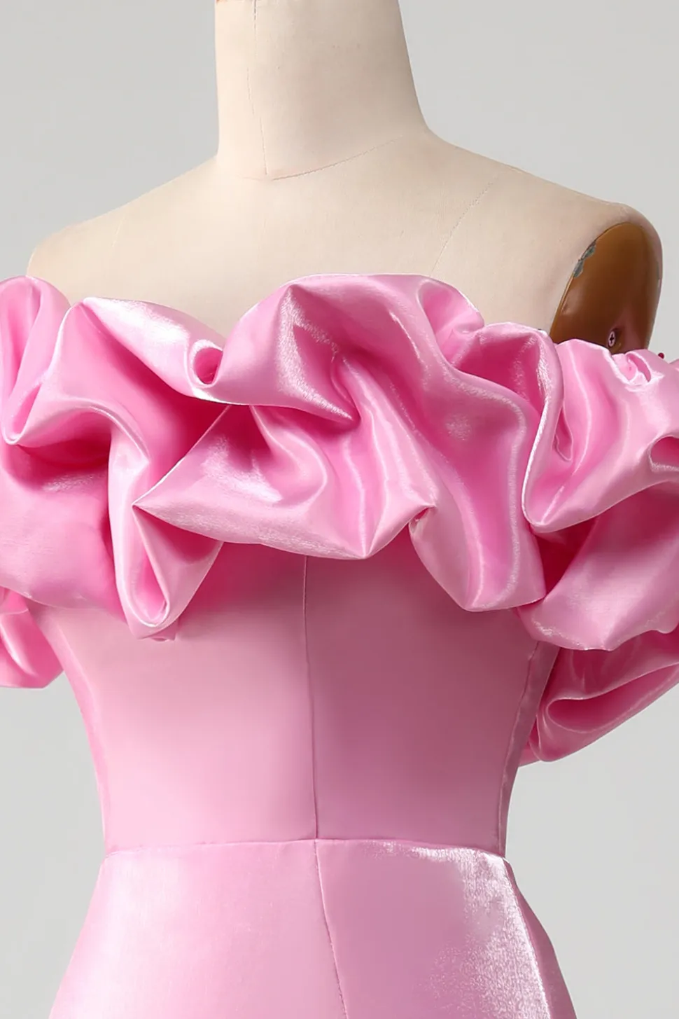 Sereia sem alças vestido de baile rosa com babados