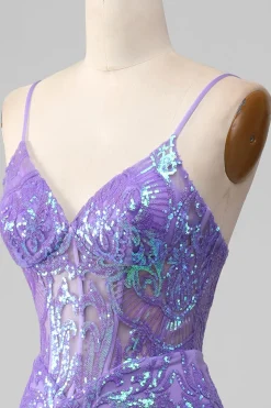 Sereia Sparkly Purple Corset Prom Dress