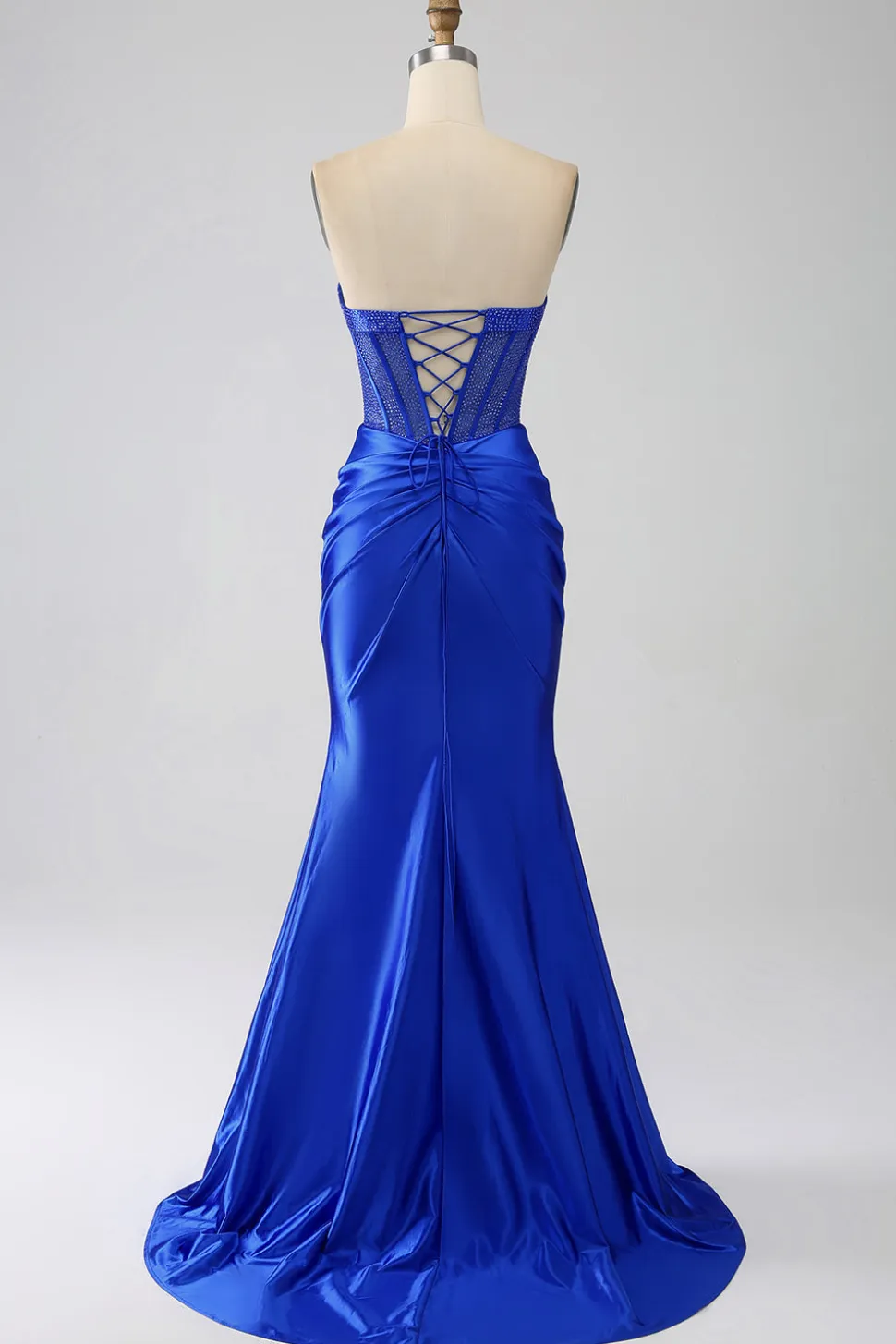 Sereia Strapless Royal Blue Corset Prom Dress com Missangas