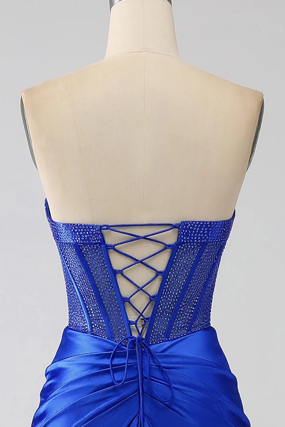 Sereia Strapless Royal Blue Corset Prom Dress com Missangas