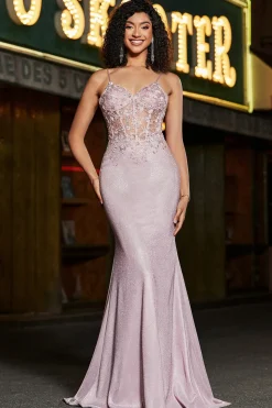 Sereia Trendy Esparguete Correias Blush Long Prom Dress com Missangas