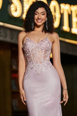 Sereia Trendy Esparguete Correias Blush Long Prom Dress com Missangas