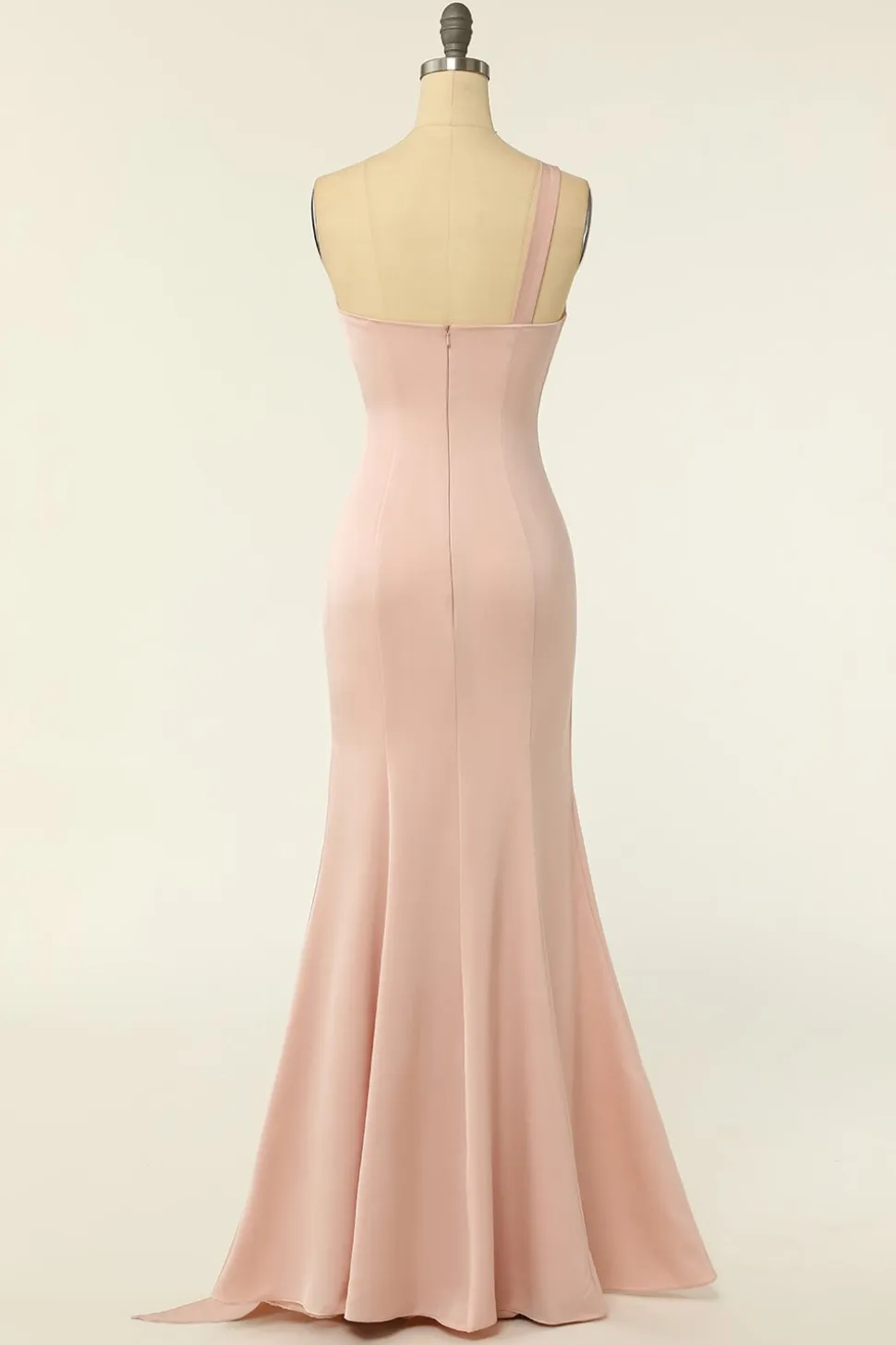 Sereia um ombro blush longo vestido de dama de honra comprida com folhos
