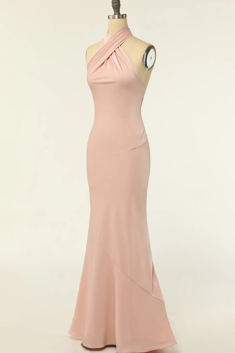 Sereia um ombro blush longo vestido de dama de honra comprida com folhos