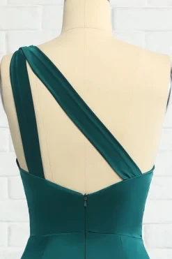 Sereia um ombro escuro verde longo vestido de dama de honra