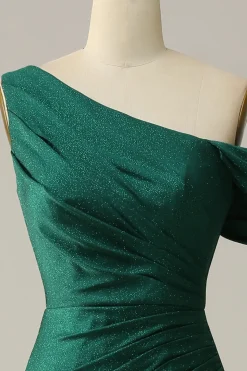 Sereia Um Ombro Verde Escuro Vestido de Festa