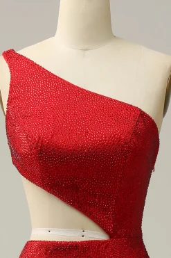 Sereia Um Ombro Vermelho Vestido de Festa