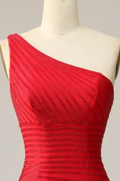 Sereia Um Ombro Vermelho Vestido de Festa