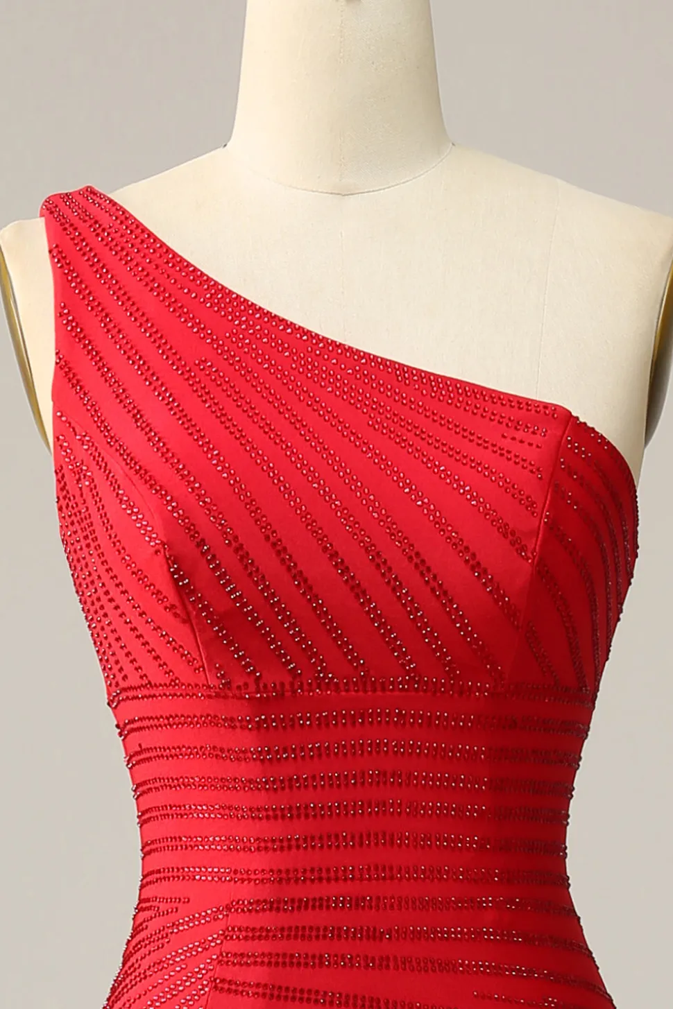 Sereia Um Ombro Vermelho Vestido de Festa