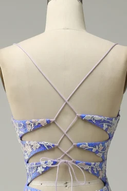 Sereia V Pescoço Azul Claro Vestido Cerimónia Com Apliques
