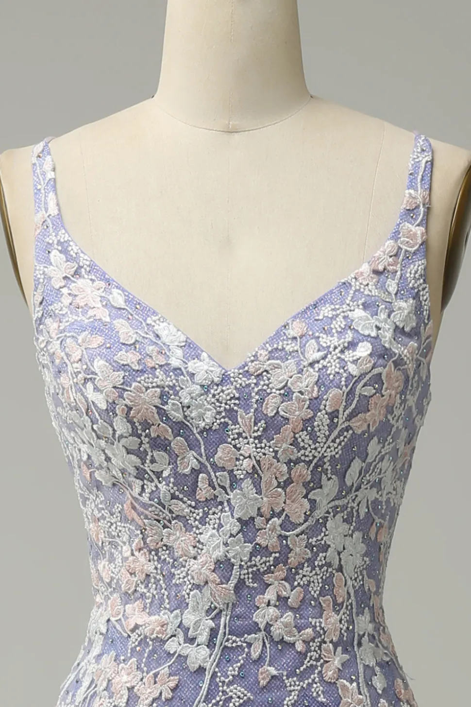 Sereia V Pescoço Azul Claro Vestido Cerimónia Com Apliques