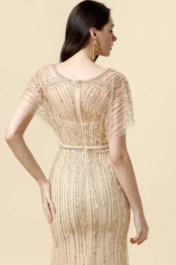 Sereia V Pescoço Dourado Vestido Formal