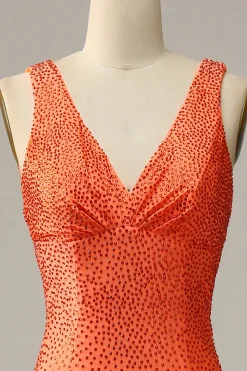 Sereia V Pescoço Laranja Vestido de Festa