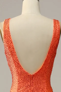 Sereia V Pescoço Laranja Vestido de Festa