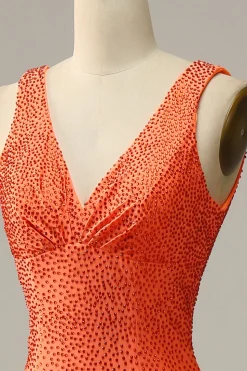 Sereia V Pescoço Laranja Vestido de Festa