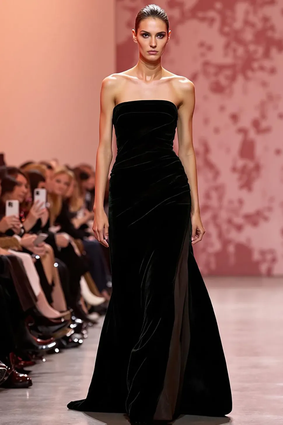 Sereia Veludo Preto Strapless Long Holiday Vestido de Festa