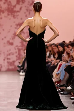 Sereia Veludo Preto Strapless Long Holiday Vestido de Festa