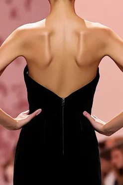 Sereia Veludo Preto Strapless Long Holiday Vestido de Festa
