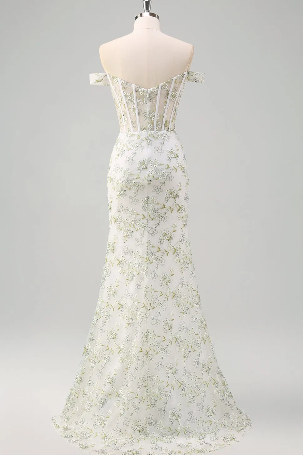 Sereia Verde Claro Fora do Ombro Corset Vestido Longo Baile de Formatura com Bordado