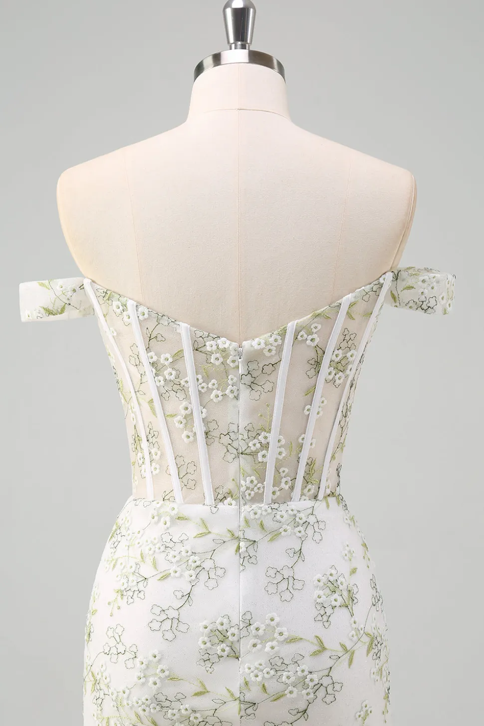 Sereia Verde Claro Fora do Ombro Corset Vestido Longo Baile de Formatura com Bordado
