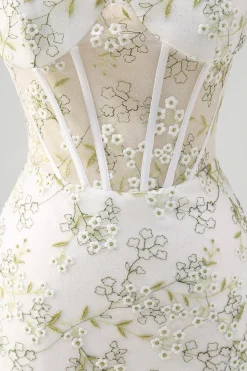 Sereia Verde Claro Fora do Ombro Corset Vestido Longo Baile de Formatura com Bordado