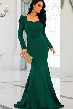 Sereia Verde Escura Mãe do Vestido da Noiva com Fenda
