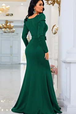 Sereia Verde Escura Mãe do Vestido da Noiva com Fenda