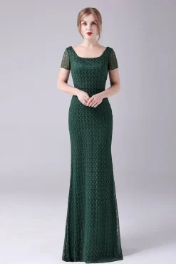 Sereia Verde Escura Pescoço Quadrado Chão-Comprimento Mãe Do Vestido Da Noiva