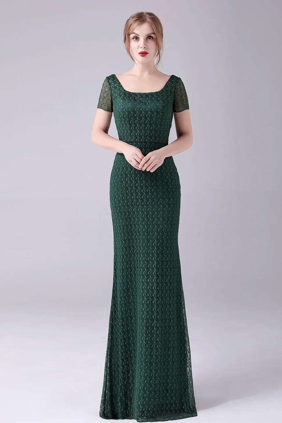 Sereia Verde Escura Pescoço Quadrado Chão-Comprimento Mãe Do Vestido Da Noiva