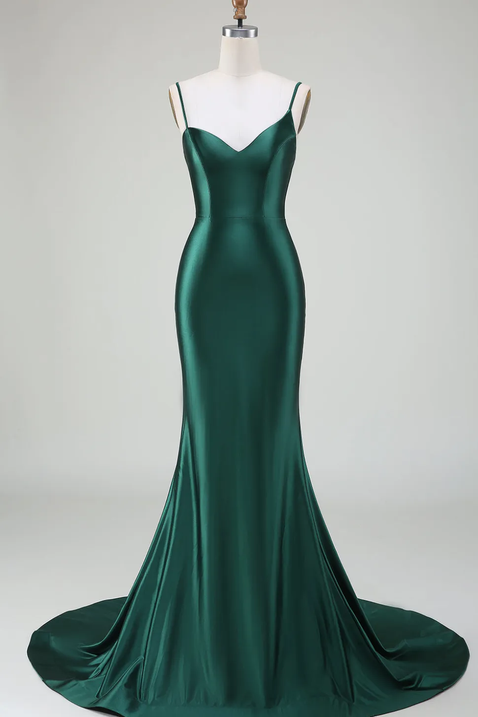 Sereia Verde Escuro Alças Esparguete Varrer Trem Vestido Baile