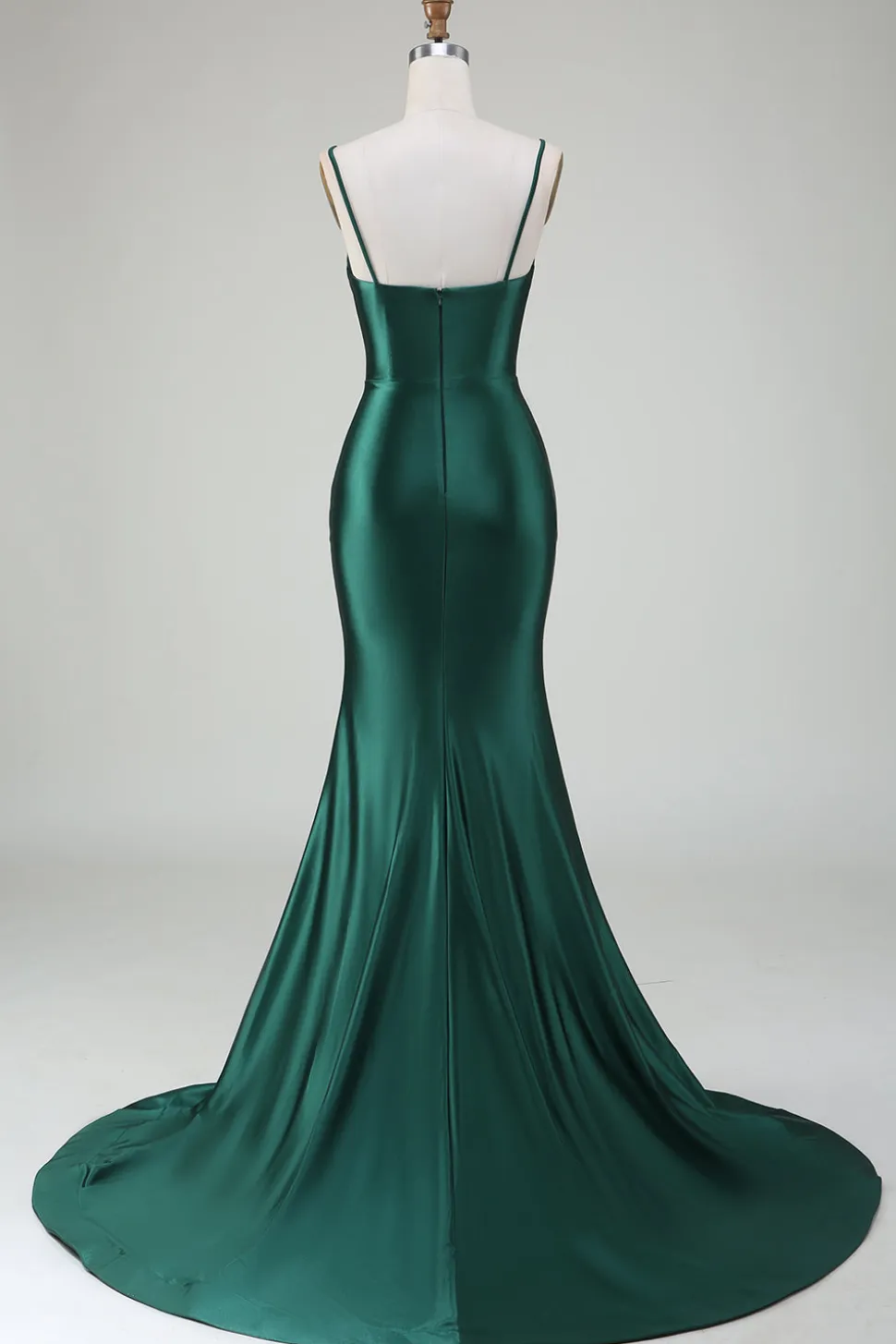 Sereia Verde Escuro Alças Esparguete Varrer Trem Vestido Baile