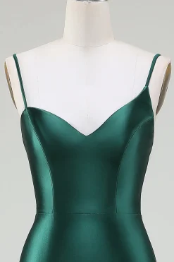 Sereia Verde Escuro Alças Esparguete Varrer Trem Vestido Baile