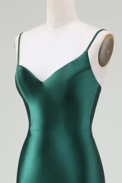 Sereia Verde Escuro Alças Esparguete Varrer Trem Vestido Baile
