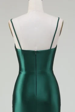Sereia Verde Escuro Alças Esparguete Varrer Trem Vestido Baile