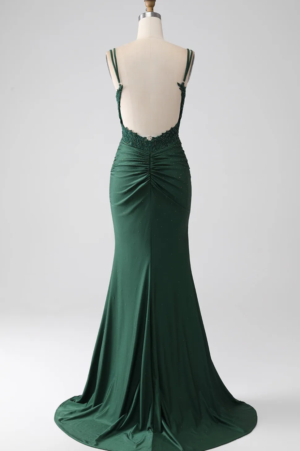 Sereia Verde Escuro Alças Esparguete Longo Corset Prom Dress