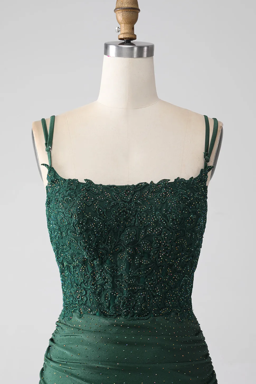 Sereia Verde Escuro Alças Esparguete Longo Corset Prom Dress