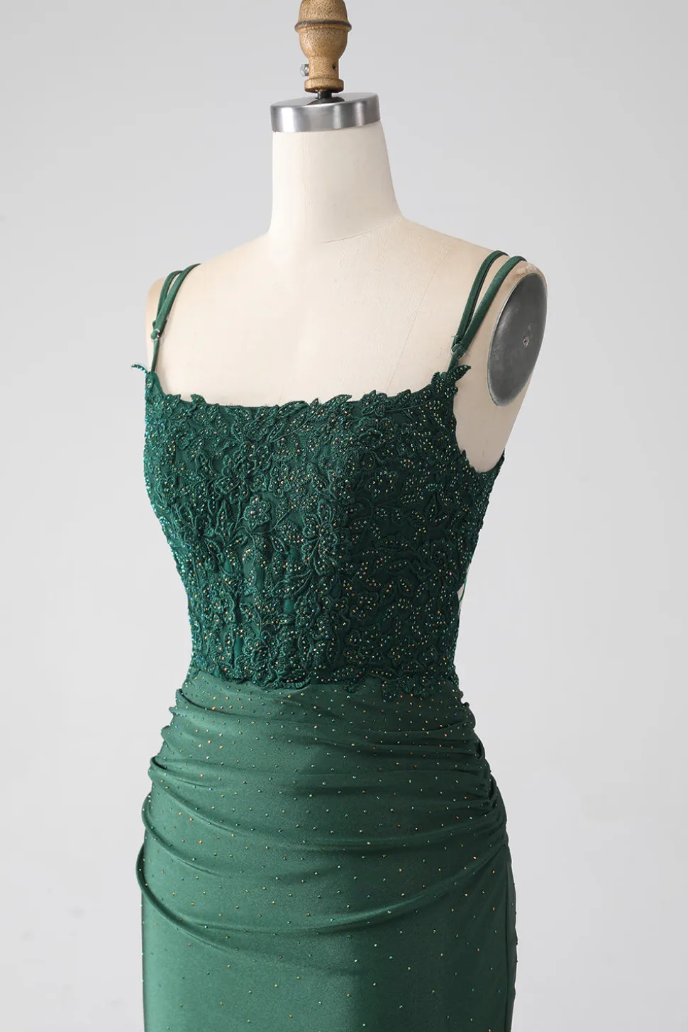 Sereia Verde Escuro Alças Esparguete Longo Corset Prom Dress