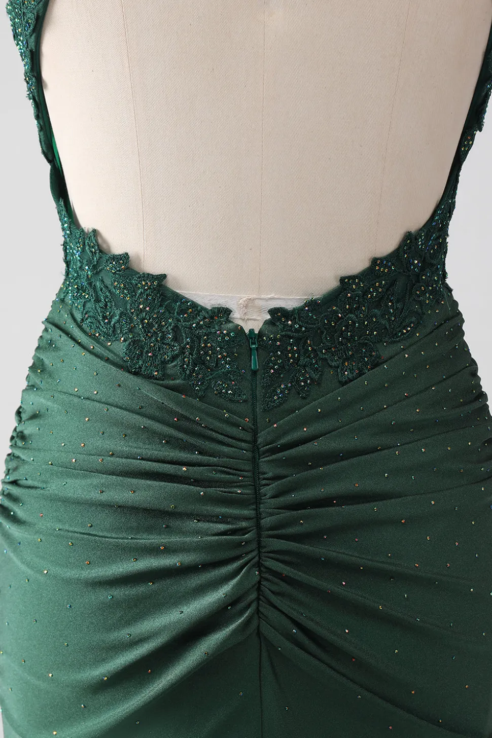 Sereia Verde Escuro Alças Esparguete Longo Corset Prom Dress