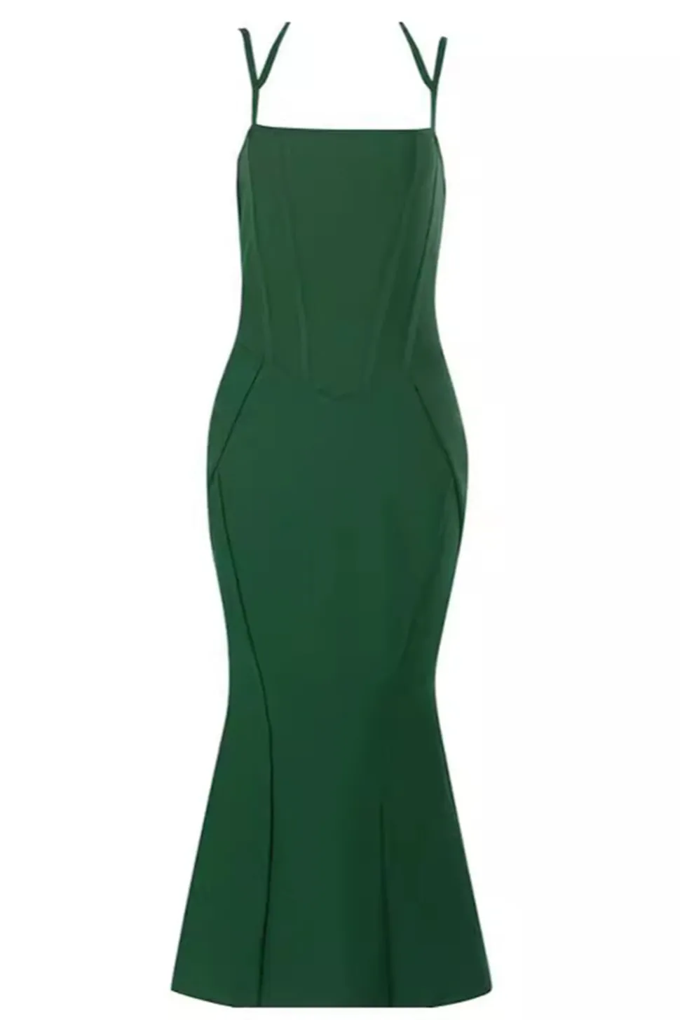 Sereia Verde Escuro Correias Esparguete Corset Vestido Longo Baile
