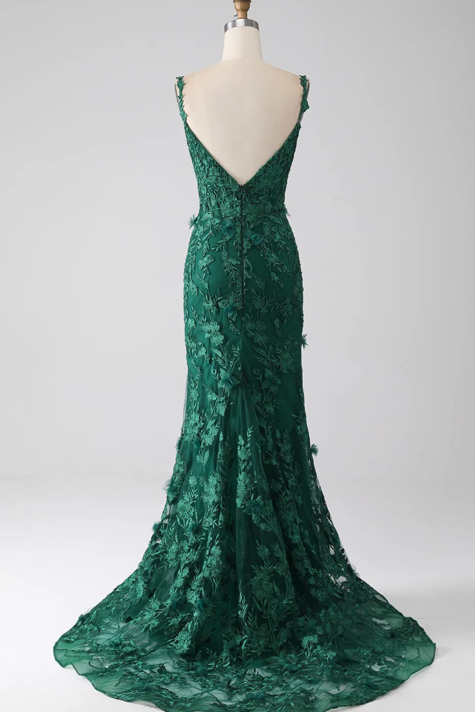 Sereia Verde Escuro Esparguete Correias Longo Vestido de Baile com Apliques