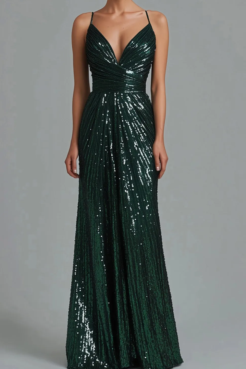 Sereia Verde Escuro Esparguete Alças Sequins Vestido Formal