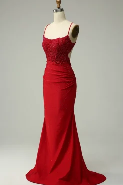 Sereia Verde Escuro Halter Long Prom Dress com Appliques Beading