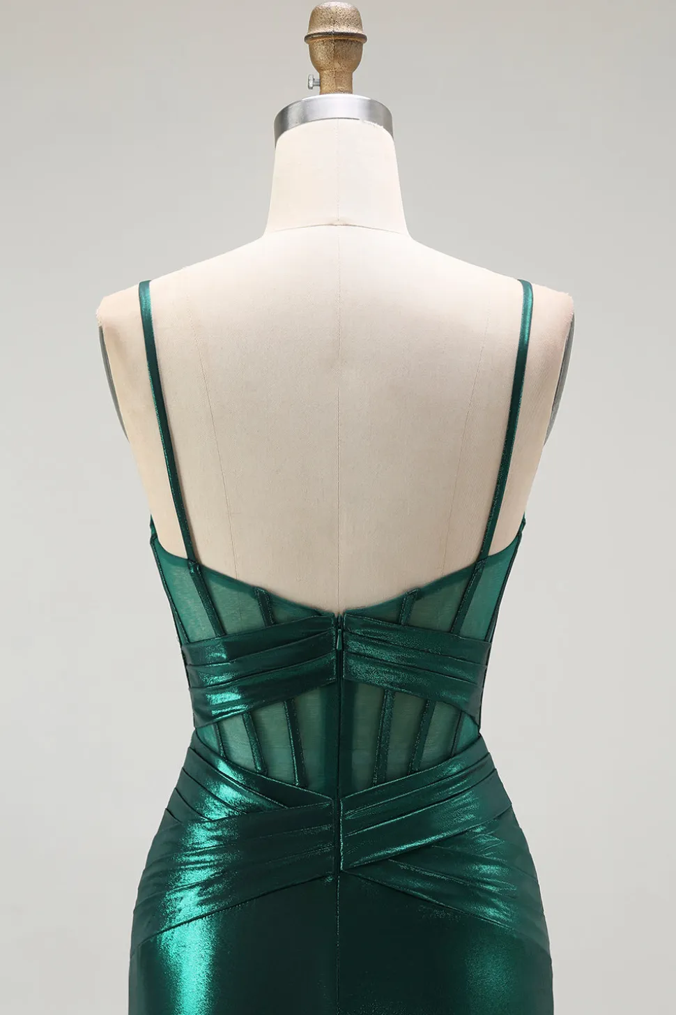 Sereia Verde Escuro Metálico Espartilho Longos Vestido Baile de Formatura com Fenda